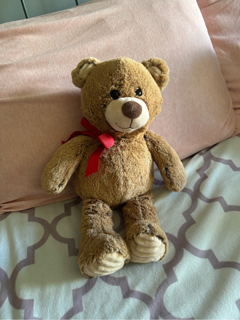 Classic Brown Teddy Bear Plush Toy with Red Bow - Soft Cuddly Friend